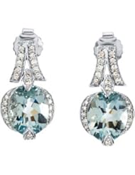 Pair 10.00X08.00Mm/ 1/2 CT TW 14K White Gold Genuine Aquamarine And Diamond Earrings