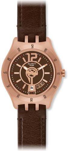 Swatch Men's YTG400 Quarts Date Brown Dial Stainless Steel Watch