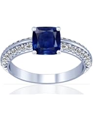 18K White Gold Cushion Cut Blue Sapphire Ring With Sidestones (GIA Certificate)