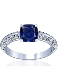 Platinum Cushion Cut Blue Sapphire Ring With Sidestones (GIA Certificate)