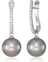 Baggins White Gold Straight Row Diamond and Black Tahitian Pearl Earrings