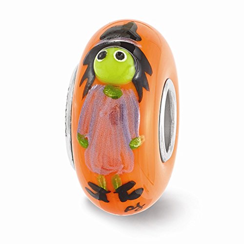 Sterling Silver Reflections Hand Painted Witch & Broom Glass Bead