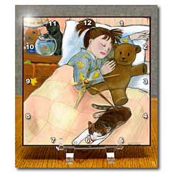 child sleeping child sleeping fish tank bed cat pastels soft bedroom girl cats soothing - 6x6 Desk Clock