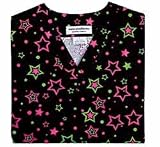Apparel : Neon Stars Black 100% Cotton Print Scrub Top (S-3X) SIZES RUN LARGE!