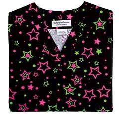 Neon Stars Black 100% Cotton Print Scrub Top (S-3X) SIZES RUN LARGE!