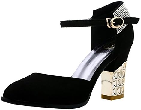Passionow Christmas New Style Elegant Metal Diamonds Decoration Chunky Rough Heeled Sandals(7 B(M)US, Black)