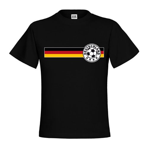 dress-puntos Kids Kinder T-Shirt Fußballlogo mit 4 Sternen auf Deutschlandfahne Schwarz Rot Gold drpt-kt00356-5 Textil black / Motiv farbig Gr. 152/164