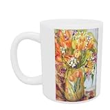Tulips and Narcissi in an Art Nouveau Vase (w/c on paper) by Joan Thewsey - Mug - Standard Size