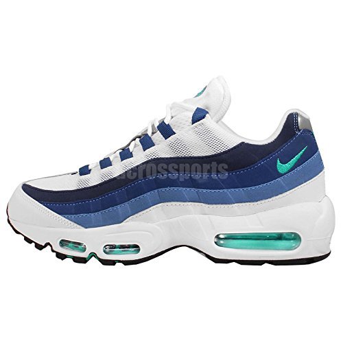 Nike Men's Air Max 95 OG, WHITE/EMERALD GREEN-COURT BLUE-NEW SLATE, 9.5 M US