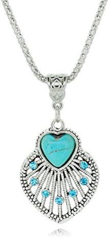 VCreations Turquoise Necklace Pendant Tibetan Silver Fashion Jewelries - Leaf Heart