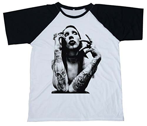 Me Unisex Marilyn Manson White T-shirt with Black Sleeves (Large)