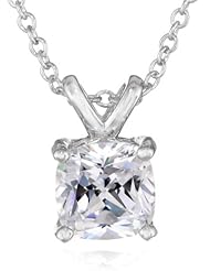 Sterling Silver Swarovski Zirconia 1.5 ct Cushion Solitaire Pendant