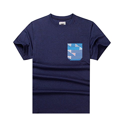 Beautiful Giant Jacquard Pocket T-Shirt Crew-Neck Short Sleeve Navy TEE