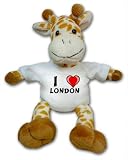 Giraffe plush toy with I Love London T-Shirt