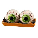 Grasslands Road Monster Mash Eyeball Magnetic Salt and Pepper Set with Striped Tray