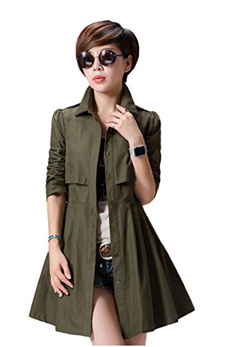 Cick Cick-JP レディース ファッション コート トレンチ ワンピース 上質 きちんと感 超美形 Aライン 七分袖 大定番 秋冬に大活躍 M/L/XL/XXL レッド/グリーン