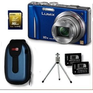 LOOKit - Set - Panasonic Lumix DMC-TZ22 blau (Set 10222 besteht aus: Panasonic Lumix DMC-TZ22 blau | 2x LOOKit Markenakku | 1x Displayschutzfolie | 1x 16 GB SDHC Klasse 10 Speicherkarte | 1x LOOKit Kameratasche | 1x KFZ-Netzlader | 1x Ministativ