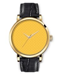SPRAWL Aanalog Fashion Series Gold Ladies Watches of Genuine Black Leather Strap,Unique Wrist Watch for Women Girls Designed with Yellow flowers background