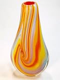 Murano Design Mouth Blown Orange and Red Swirl Vase X-994