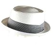 New Braid Upturn Brim Stripe Wide Band Porkpie Hat White Large / Extra Large