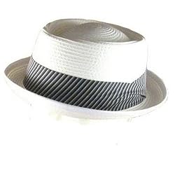 New Braid Upturn Brim Stripe Wide Band Porkpie Hat White Large / Extra Large