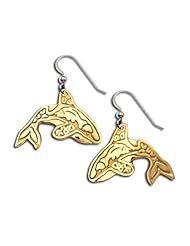 14K Yellow Gold Western Range Whale Earrings. Made in USA.