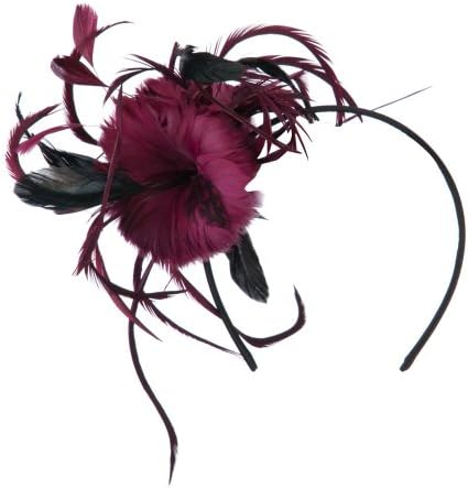 Feather Accent Headband Fascinator - Burgundy