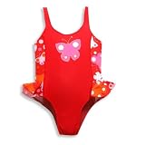 Plaid Fish - Girls One Piece Butterfly Bathing Suit, Red