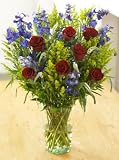 Provence Bouquet, Eco-Friendly - Red Rose, Blue Delphinium and White Veronica Bouquet