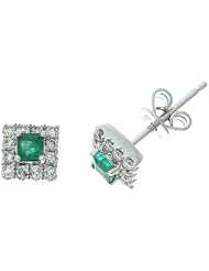 0.47CTW 14K White Gold Genuine Emerald and Diamond Stud Earrings