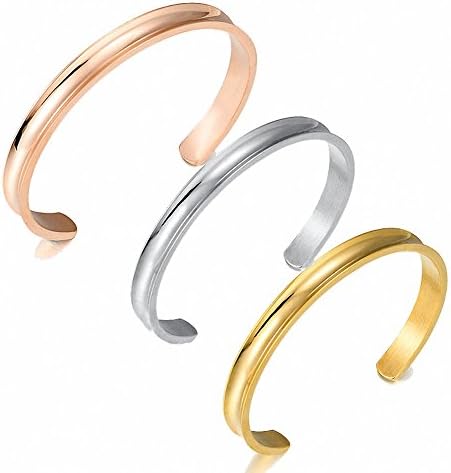 MAYUU 6MM High Polished Stainless Steel Cuff Bracelet Bangles Hair-tie Bracelet for Girls Womens (3 Pairs)