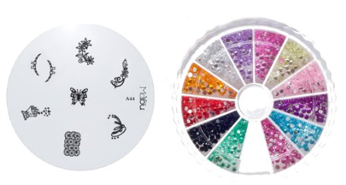 MoYou Nail Art Image Plate A44+ Rhinestone Pack-1200 premium quality Gemstones with 12 dif Preisvergleich