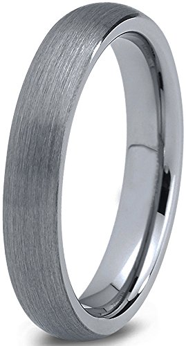 Tungsten Wedding Band Ring 4mm for Men Women Comfort Fit Domed Round Brushed Lifetime Guarantee
