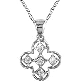 10K White Gold 1/6 ctw Diamond Flower Pendant