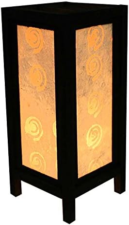 Spiral Painting Wood Bedside or Table Lamp Thai Oriental Collectible Handmade Asian Vintage Lighting for Home Décor
