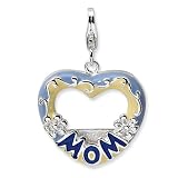 Sterling Silver 2-D Blue Enameled Mom Photo w/Lobster Claw Clasp Clasp Charm