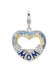 Sterling Silver 2 D Blue Enameled Mom Photo with Lobster Clasp Charm