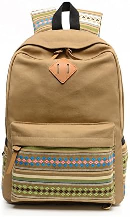 S-cool shop High Quality Huge Capacity School Backpack with 16 Inch Laptop Compartment Durable Canvas Material Printing Design fit for Beautiful Girls or Young Ladies(khaki)