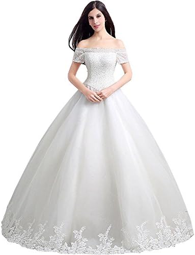 MOBAI Women's Ball-Gown Retro Wedding Dress with Beading Crystal Bridal Gown (6, Ivory)
