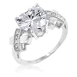 Heart-Shaped Ring with Clear Stones and Shiny Rhodium Plating (Sizes 5-10)