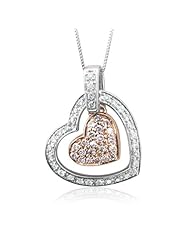 10k Gold White and Natural Light Pink Diamond Heart Pendant Necklace-0.40 carat