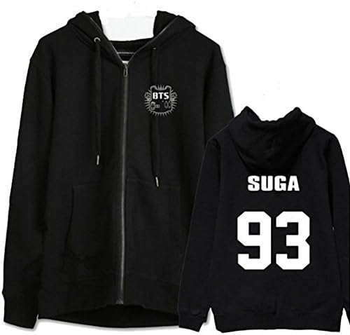 Redfly1 BTS Bangtan Boys Hooded Fleece Zip Sports Sweatershirt, Suga, L