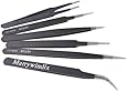 Marrywindix Tweezers Non-magnetic Forceps Anti-static Black Pack of 6pcs