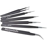 Marrywindix Tweezers Non-magnetic Forceps Anti-static Black Pack of 6pcs