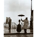 musician in rain holding umbrella over bass guitar poster