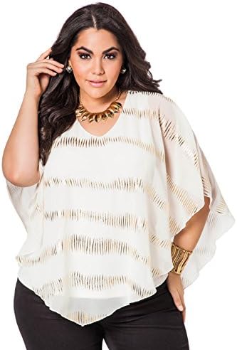 Ashley Stewart Women's Plus Size Embossed Gold Poncho - Size: 12, Color: Double Cream