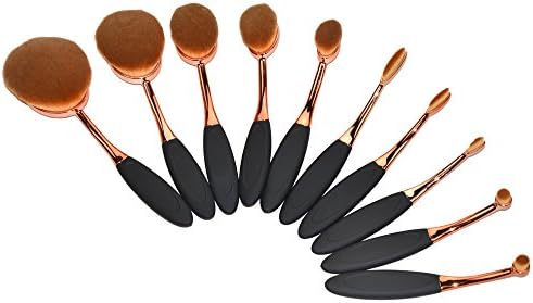 10pcs Soft Toothbrush Oval Makeup Brush Set Professional Powder Foundation Eyeshadow Eyeliner Blush Make Up Cosmetics Kit Purple Silver Makeup Contour Brush Set (Black+Rose Gold)