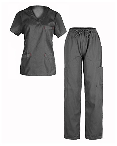 G Med Women's 3 Pockets V Neck Top and Pants Fashion Scrub Set