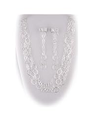 Sterling Silver Flat, Round Circle Links 60 Inch Long Necklace Earrings