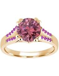 1.10 Ct Round Pink VS2/SI1 Diamond Sapphire and 18K Yellow Gold Ring